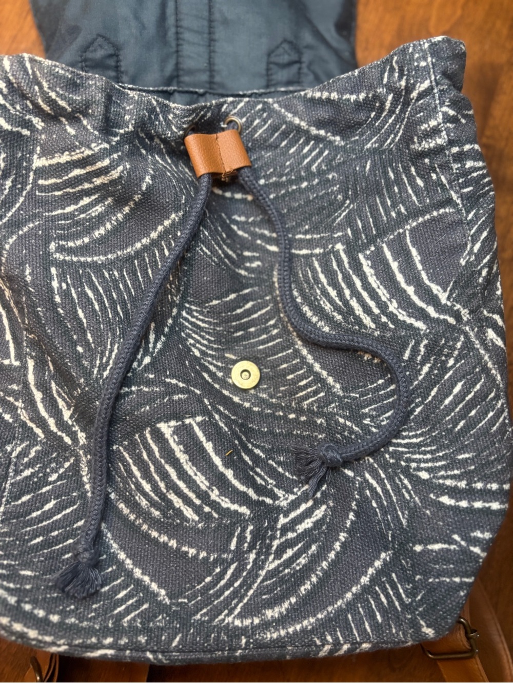 lu & elle Navy Canvas Tote with Brown Accent - Picture 3 of 8